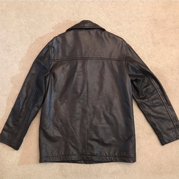 Gap Brown Leather Jacket Coat Adult Size Small Insulated Quilted Lining Mens - Picture 3 of 13